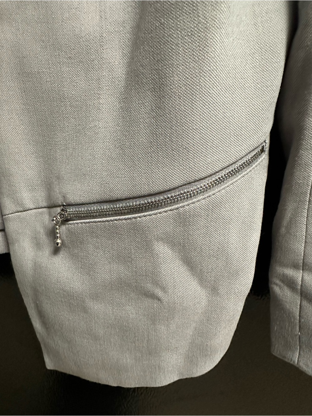 Express Light Gray Women's Tailored Zip-Pocket Blazer - Picture 3 of 6